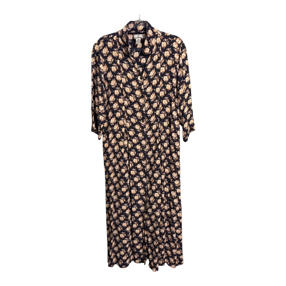 April Cornell Black Midi Dress with Cream Floral Print
